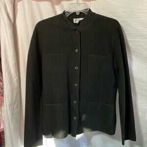 Rena Rowan M deep hunter green 💯 boiled wool shaped sweater jacket euc pockets